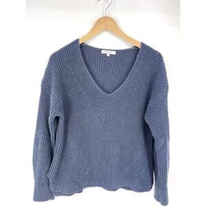 Madewell Womens V Neck Steel Blue 100% Cotton Knit Sweater Size M
